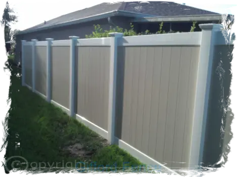 White Frame and Tan Picket PVC Privacy Fence