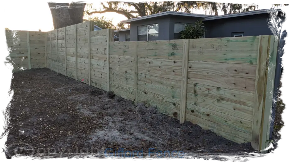 White Frame and Tan Picket PVC Privacy Fence