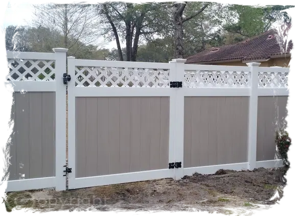 White Frame Lattice Accent Vinyl Privacy with Wood Grain Pickets